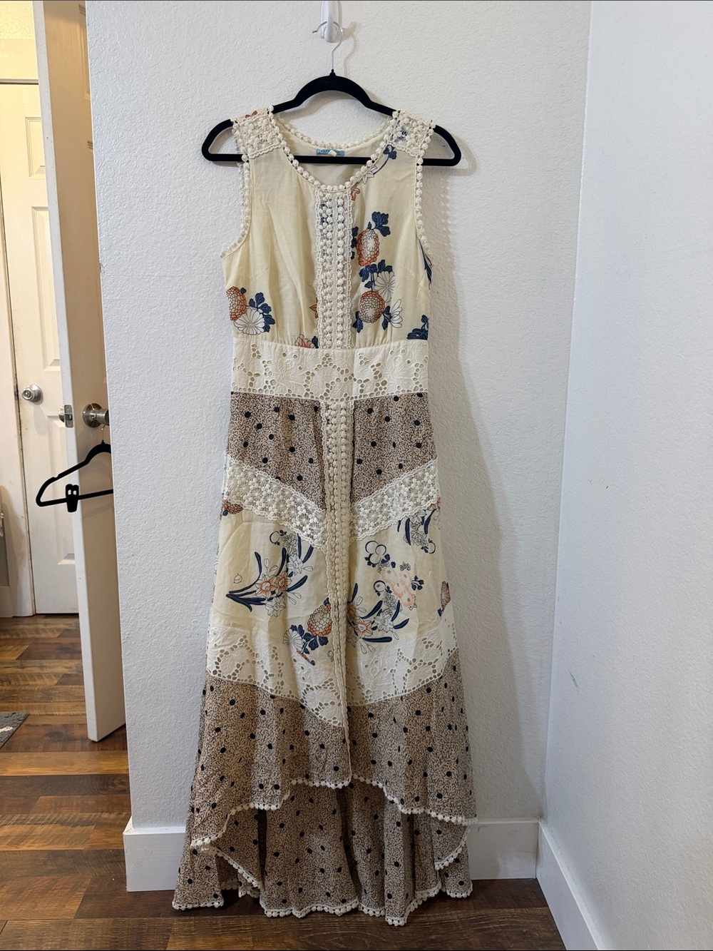 Bohemian Cream High-Low Maxi Dress with Floral Print by Anthropologie